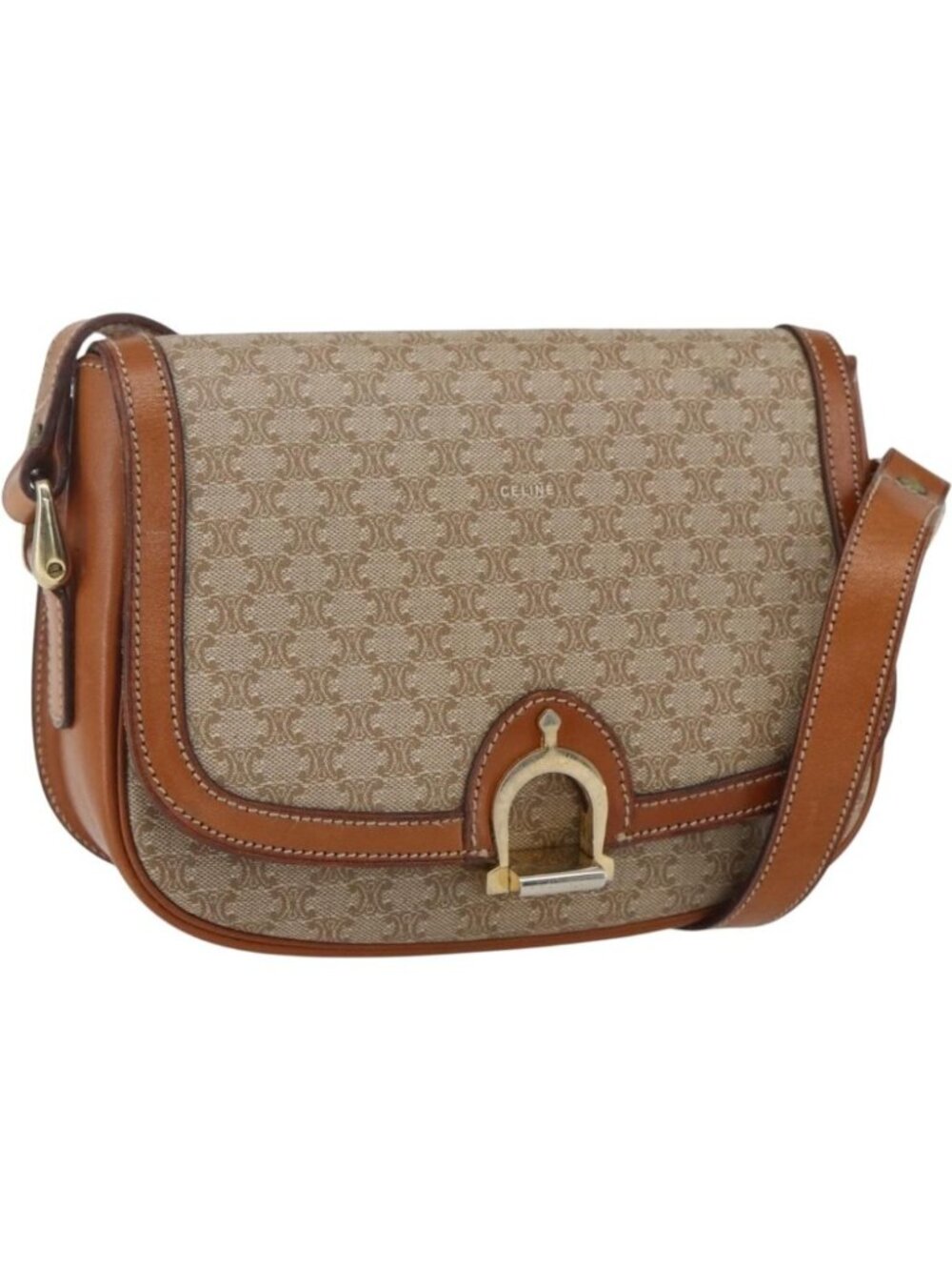 CELINE Macadam Canvas Shoulder Bag PVC Beige Gold